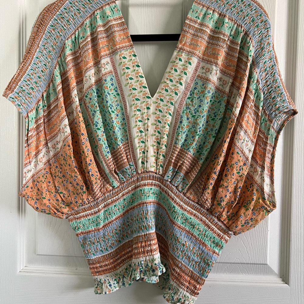 Rose & Olive Floral Striped v neck crop top